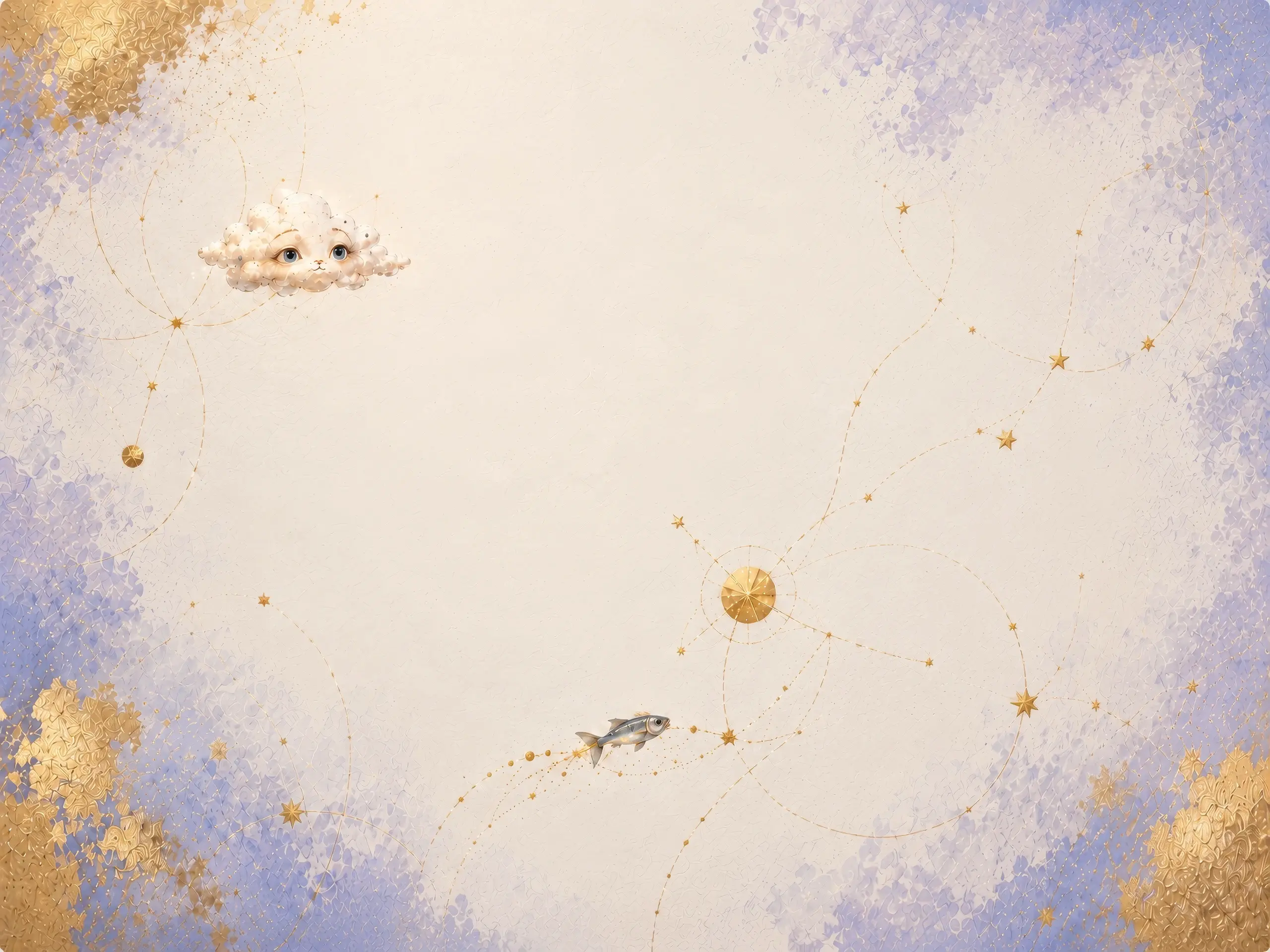 雲朵、星線與水彩光影構成的想像空景