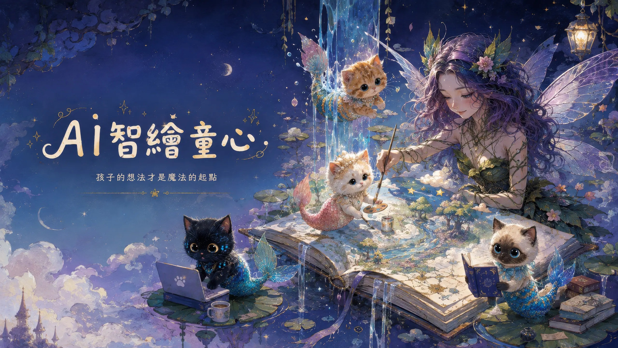 AI智繪童心，孩子的想法才是魔法的起點，喵精靈與精靈在魔法書上一起創作